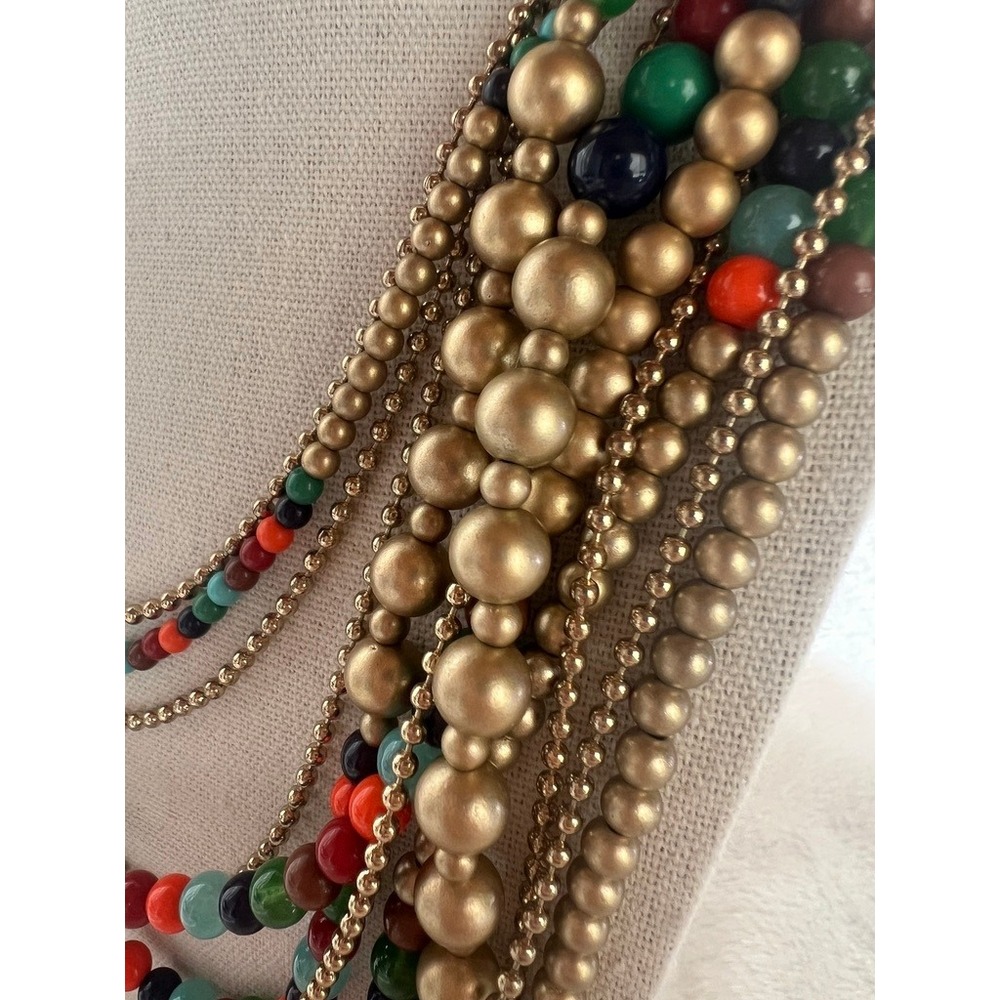 Multistrand Beaded Necklace Gold Amrita Singh Layered Statement Chunky Colorful - Picture 9 of 16